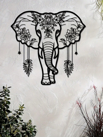 Boho Floral Iron Elephant Wall Art - Unique Home Decor for a Touch of Elegance