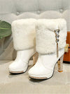 Chic Rhinestone-Trimmed Mid-Calf Boots with Fur Accents – Perfect for Autumn & Winter!