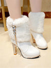 Chic Rhinestone-Trimmed Mid-Calf Boots with Fur Accents – Perfect for Autumn & Winter!