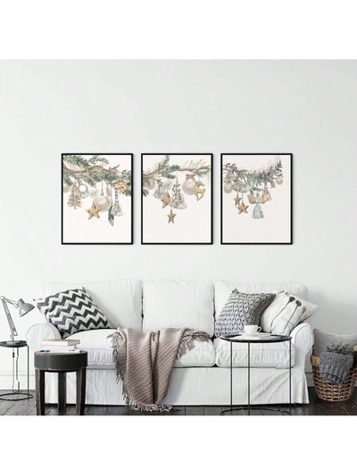 Rustic Nordic Christmas Canvas Prints - Set of 3 Vintage Holiday Wall Art