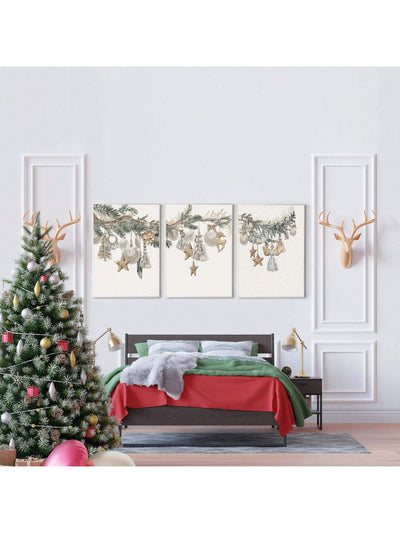 Rustic Nordic Christmas Canvas Prints - Set of 3 Vintage Holiday Wall Art