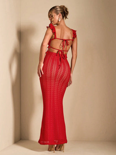 Elegant Summer Hollow Crochet Mermaid Dress - Cap Sleeve & Backless Design