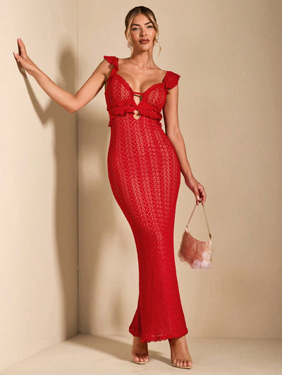 Elegant Summer Hollow Crochet Mermaid Dress - Cap Sleeve & Backless Design