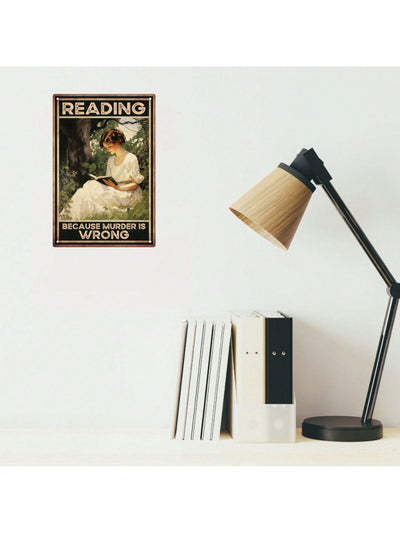 Vintage Metal Tin Sign - 'Reading Because It's Wrong' - Whimsical Wall Art for Book Lovers