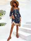 Chic Plant Pattern Open-Shoulder Casual Dress for Effortless Style