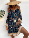 Chic Plant Pattern Open-Shoulder Casual Dress for Effortless Style