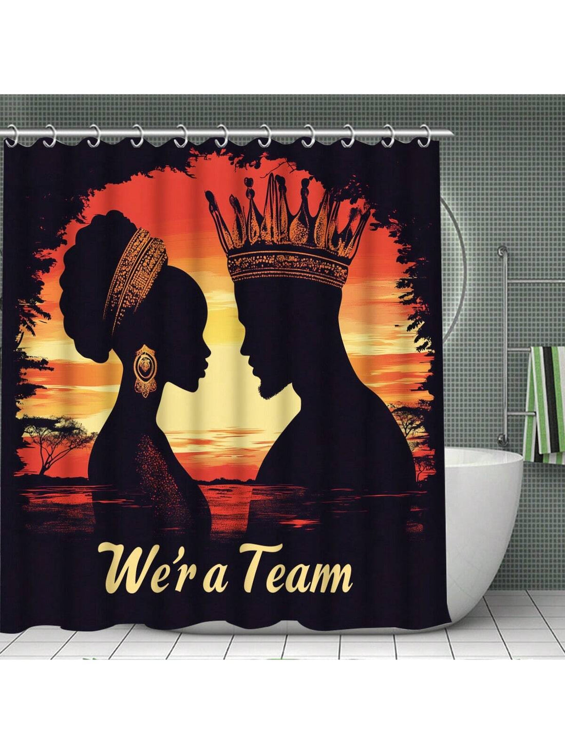 Upgrade your bathroom with the elegant and luxurious Regal Romance shower curtain set. Featuring a regal king and queen design, this set comes with matching accessories for a complete bathroom transformation. Made with high-quality materials, this set adds a touch of sophistication to your daily routine.