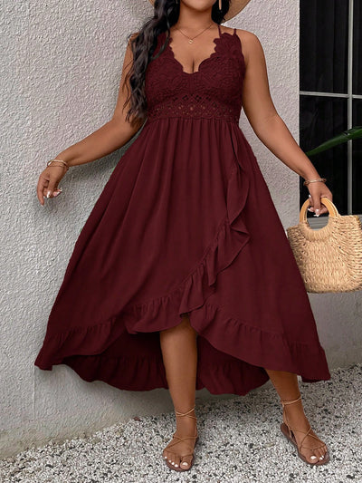 Effortless Vacation Vibes: Plus Size Ruffled Hem Spaghetti Strap Dress