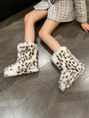 Stay Cozy in Style with our Faux Fur Leopard Print Mid-Calf Snow Boots