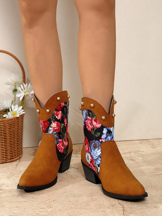 Patchwork Cowgirl Chic: Women's European & American Printed Ankle Boots