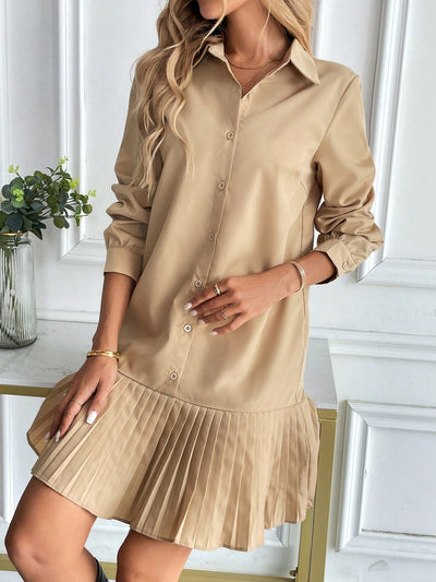 Effortless Elegance: Casual Button-Up Shirt Dress with Foldable Collar