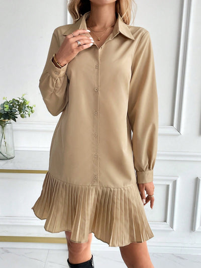 Effortless Elegance: Casual Button-Up Shirt Dress with Foldable Collar