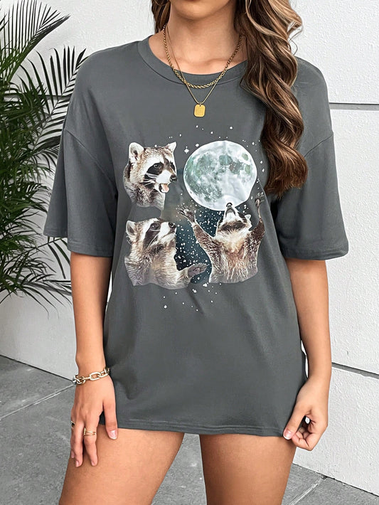 Bold 3D Wolf Graphic Drop Shoulder Tee – Perfect for Summer Vibes