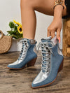 Chic Winter Cross-Strap High Heel Ankle Boots: Colorblock Chunky Heel Dress Boots