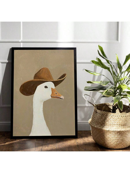 Whimsical Cowboy Goose Canvas Art: Vintage-Inspired Wall Decor for a Fun and Trendy Home