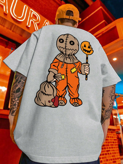 Pumpkin Fun: Men's Casual Cartoon Printed Halloween Tee