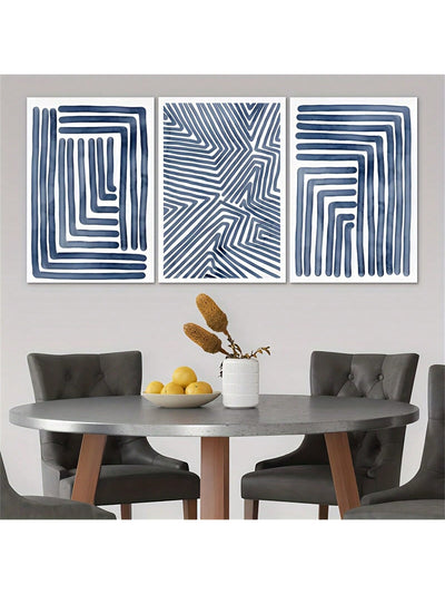 Elegant Navy Blue Stripe Canvas Art Set – Modern Décor for Bedroom, Living Room, and Hallway