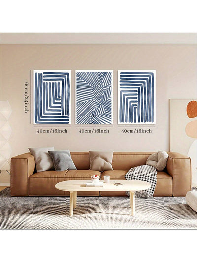 Elegant Navy Blue Stripe Canvas Art Set – Modern Décor for Bedroom, Living Room, and Hallway