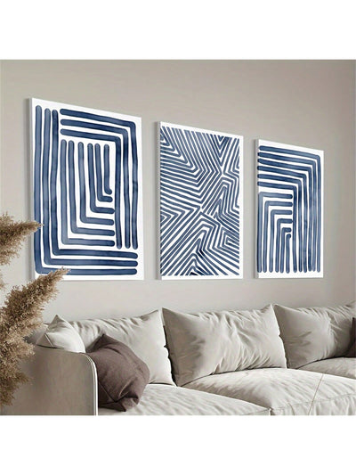 Elegant Navy Blue Stripe Canvas Art Set – Modern Décor for Bedroom, Living Room, and Hallway