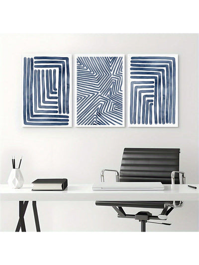 Elegant Navy Blue Stripe Canvas Art Set – Modern Décor for Bedroom, Living Room, and Hallway