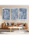 Elegant Navy Blue Stripe Canvas Art Set – Modern Décor for Bedroom, Living Room, and Hallway