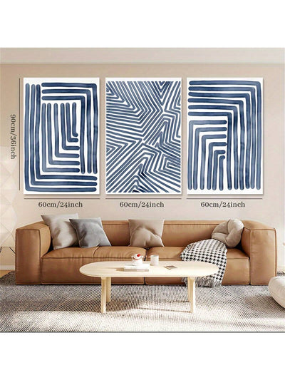 Elegant Navy Blue Stripe Canvas Art Set – Modern Décor for Bedroom, Living Room, and Hallway