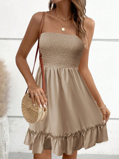 Chic Solid Ruffle Hem Tube Dress for Effortless Elegance