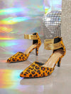 Fierce Elegance: Pointed Toe Leopard Print High Heels with Gold Straps