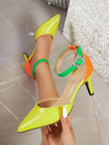 Elegant Stone Pattern Yellow Satin Pointed Toe High Heels for Women