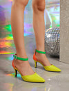 Elegant Stone Pattern Yellow Satin Pointed Toe High Heels for Women