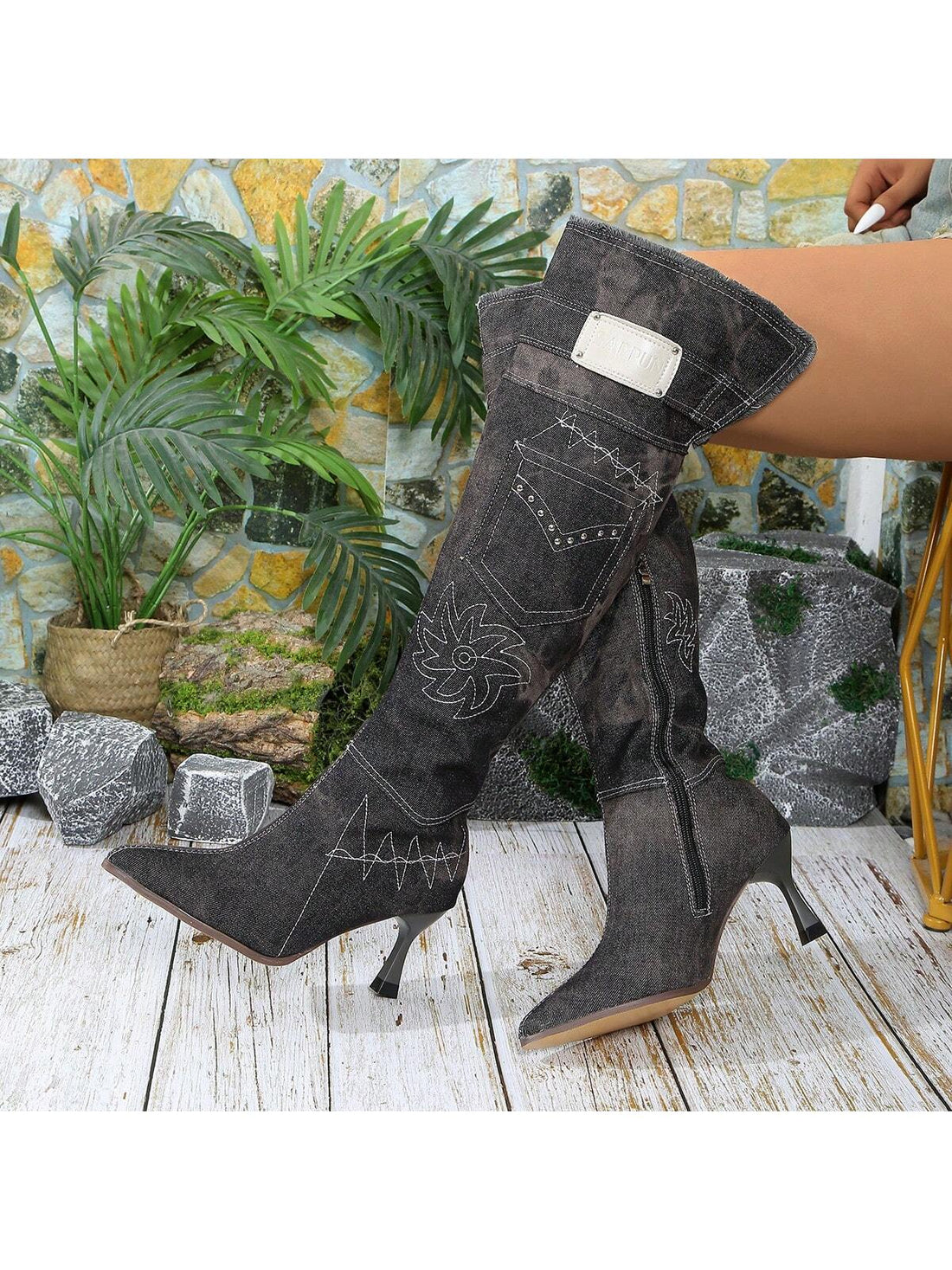 Enhance your style with our Women's Elegant Embroidered Silver Sequins Over-The-Knee Boots. These trendy and sexy boots feature elegant embroidery and shimmering sequins, elevating any outfit. Their over-the-knee length adds a touch of sophistication while still making a statement. Step out in confidence and make a fashion statement with these boots.