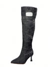 Women's Elegant Embroidered Silver Sequins Over-The-Knee Boots - Trendy and Sexy