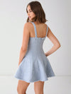 Chic Autumn Elegance: Light Blue Plaid Sleeveless Sweetheart Tweed Princess Dress