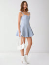 Chic Autumn Elegance: Light Blue Plaid Sleeveless Sweetheart Tweed Princess Dress