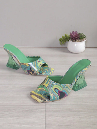 Chic Painted High-Heeled Sandals – Stylish Slip-On Heels for Any Party