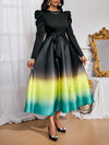 Chic Yellow Gradient Satin A-Line Dress with Elegant Long Sleeves