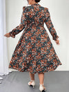 Chic & Cozy: Plus Size Ditsy Floral Tie-Neck Long Sleeve Fall Dress