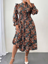 Chic & Cozy: Plus Size Ditsy Floral Tie-Neck Long Sleeve Fall Dress