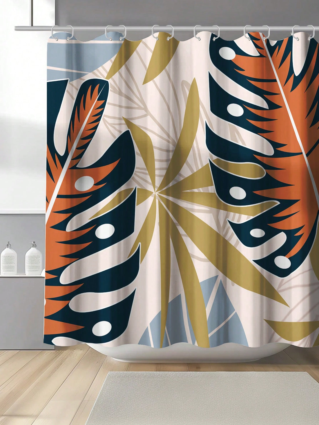 This elegant shower curtain boasts a stunning botanical leaf print that will elevate any bathroom decor. Made with a mildew resistant and waterproof material, it ensures a long-lasting and hygienic experience. The included hooks make for easy installation. Enjoy a functional yet stylish addition to your shower routine.