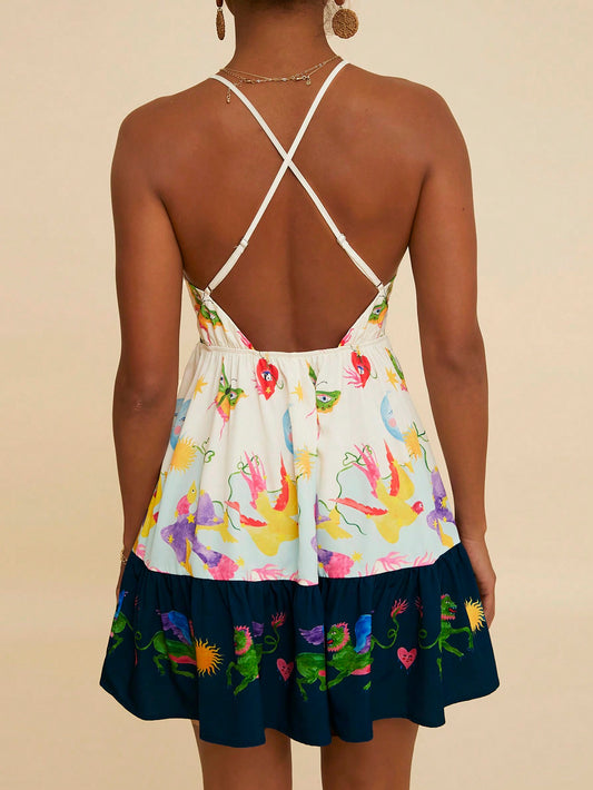 Effortlessly Chic: Floral Print Crisscross Back Mini Slip Dress for Stylish Vacations