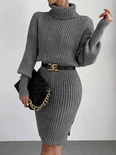 Chic Elegance: Solid Color Turtleneck Slim-Fit Sweater Dress for Autumn & Winter