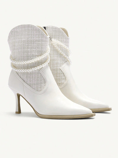 Chic Pearl Chain Ankle Boots: Stiletto Style for Fall/Winter Elegance