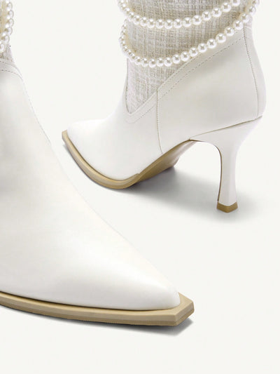 Chic Pearl Chain Ankle Boots: Stiletto Style for Fall/Winter Elegance