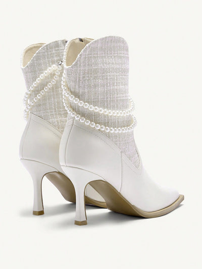 Chic Pearl Chain Ankle Boots: Stiletto Style for Fall/Winter Elegance