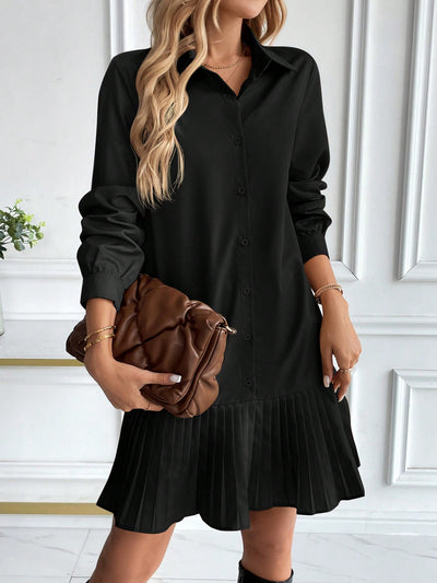 Effortless Elegance: Casual Button-Up Shirt Dress with Foldable Collar