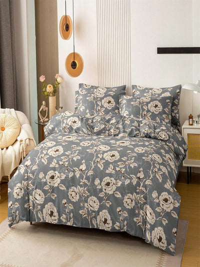 Cozy Leaves Printed 3-Piece Brushed Polyester Bedding Set - Duvet Cover & Pillow Cases