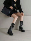 Vintage Black High Heel Riding Boots with Waterproof Platform