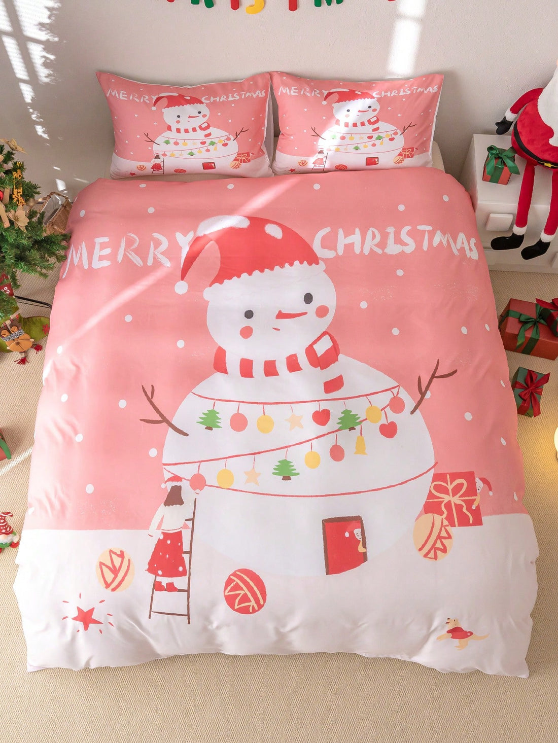 Transform your bedroom into a cozy winter wonderland with our Festive Christmas Polyester Printed Duvet Cover Set. Made with high-quality polyester, this 3 piece bundle includes a duvet cover and two matching pillow shams. The festive print adds a touch of holiday cheer, making it the perfect addition to your holiday decor.