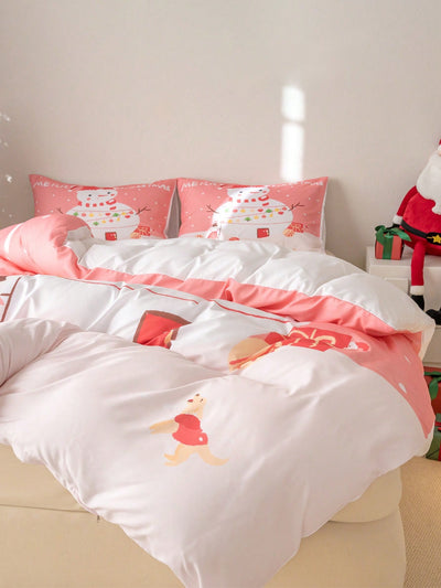 Festive Christmas Polyester Printed Duvet Cover Set - 3 Piece Bundle