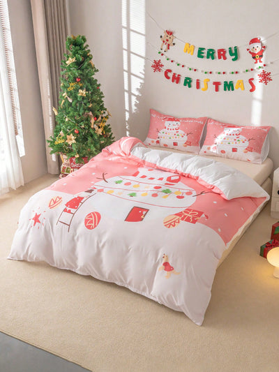 Festive Christmas Polyester Printed Duvet Cover Set - 3 Piece Bundle